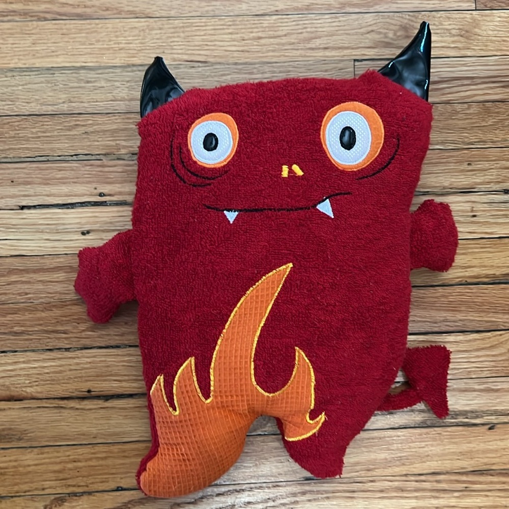 Red Monster Plush Toy Decor with Orange Flame Detail